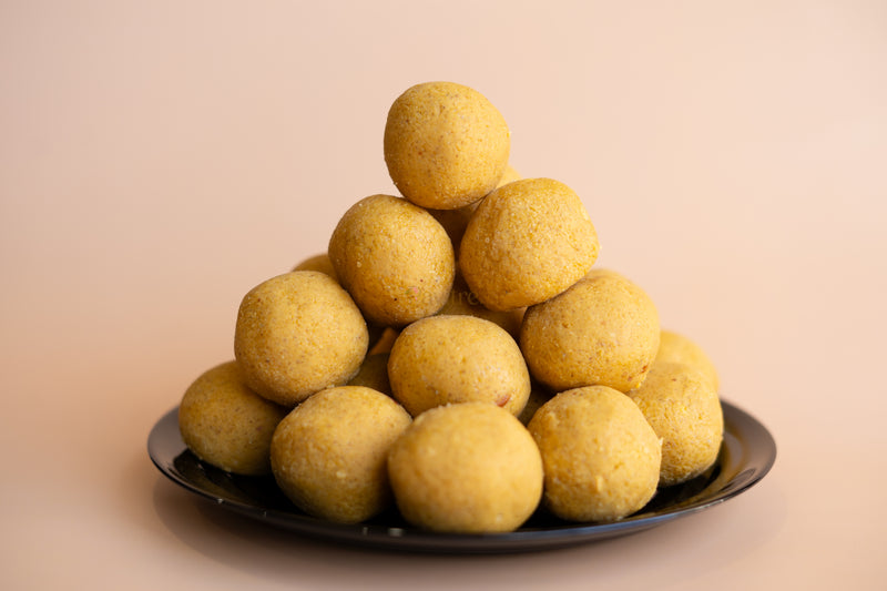 Handmade Besan Ladoo, a traditional pure vegetarian Indian sweet, crafted by Pavitre in Tarneit, VIC.