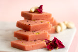 Beautifully arranged Rose Kaju Katli, the perfect unique Indian dessert for festive gifting with Australia-wide delivery.