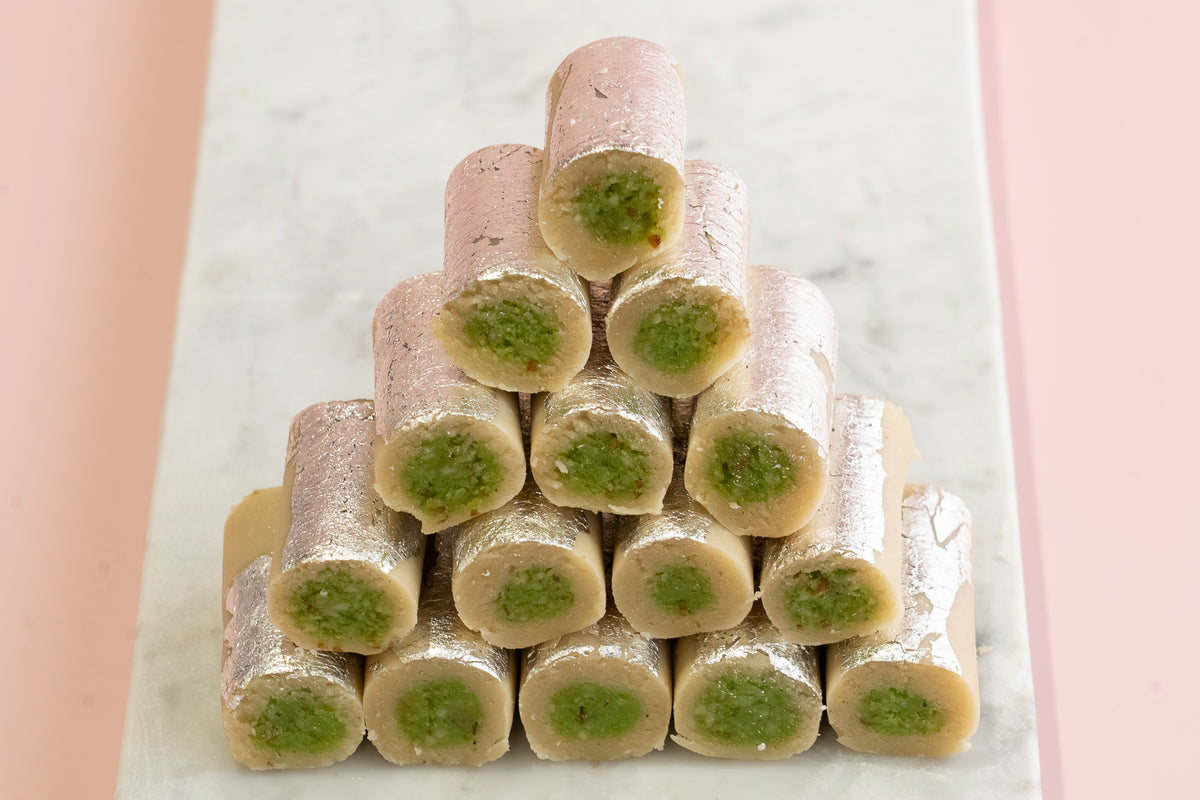 Handcrafted Kaju Pista Roll Indian sweets ready for Australia-wide delivery.